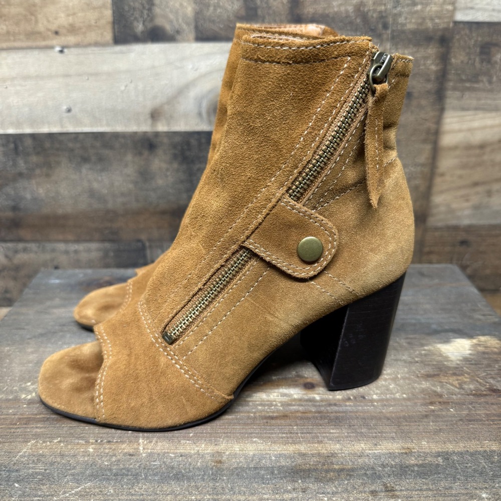 Matisse Suede Leather Peep Toe Ankle Boots Booties Zipper Brown Womens Size 6.5
